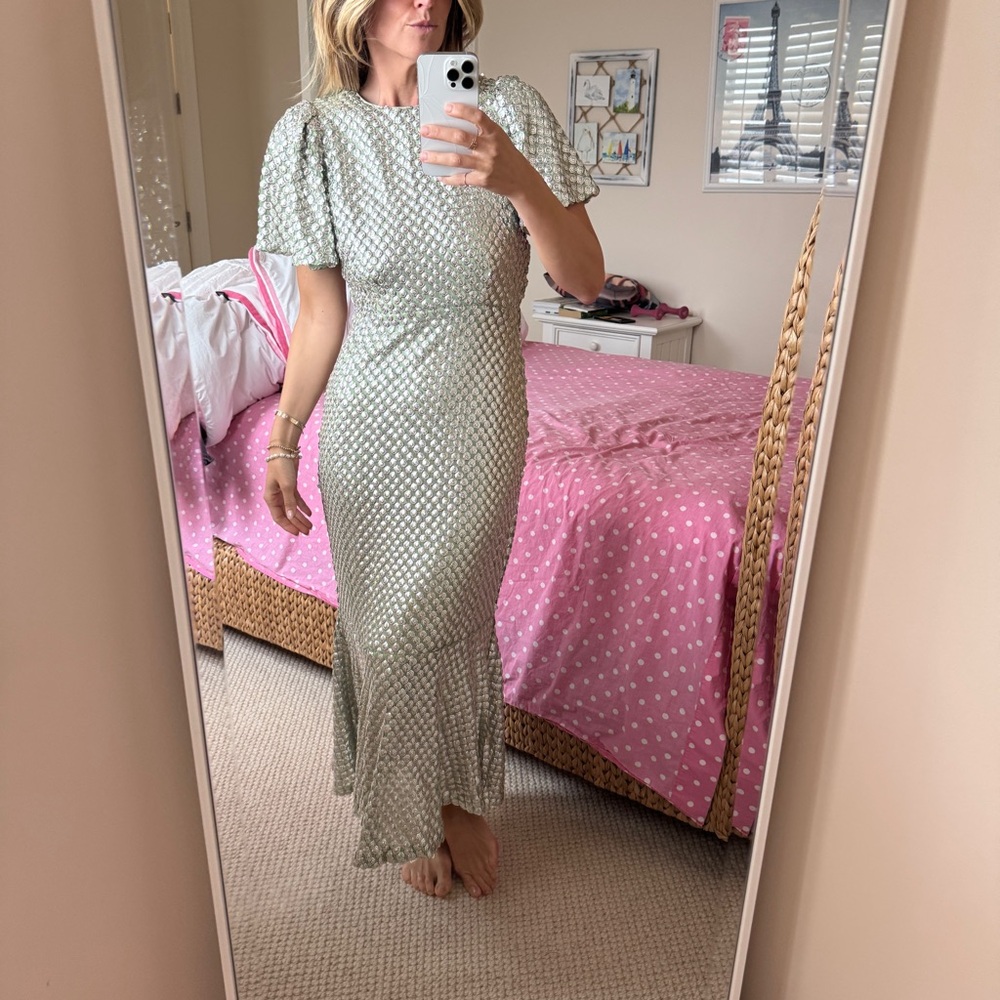 RHODE Green Ruffled Wrap Midi Dress